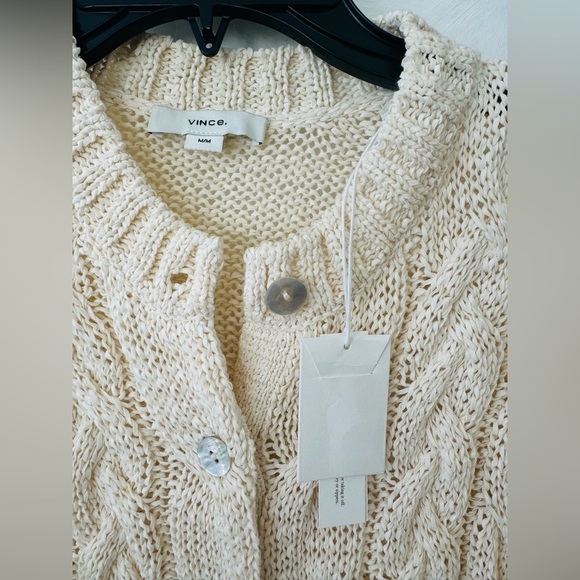 NWT Vince Open-Stitch Cable-Knit Cardigan Sz M Off White $465 - Picture 5 of 7